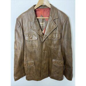 Vintage Marquis of London Men 42 Brown Leather Coat Hipster 60s 70s Mod Boho EUC